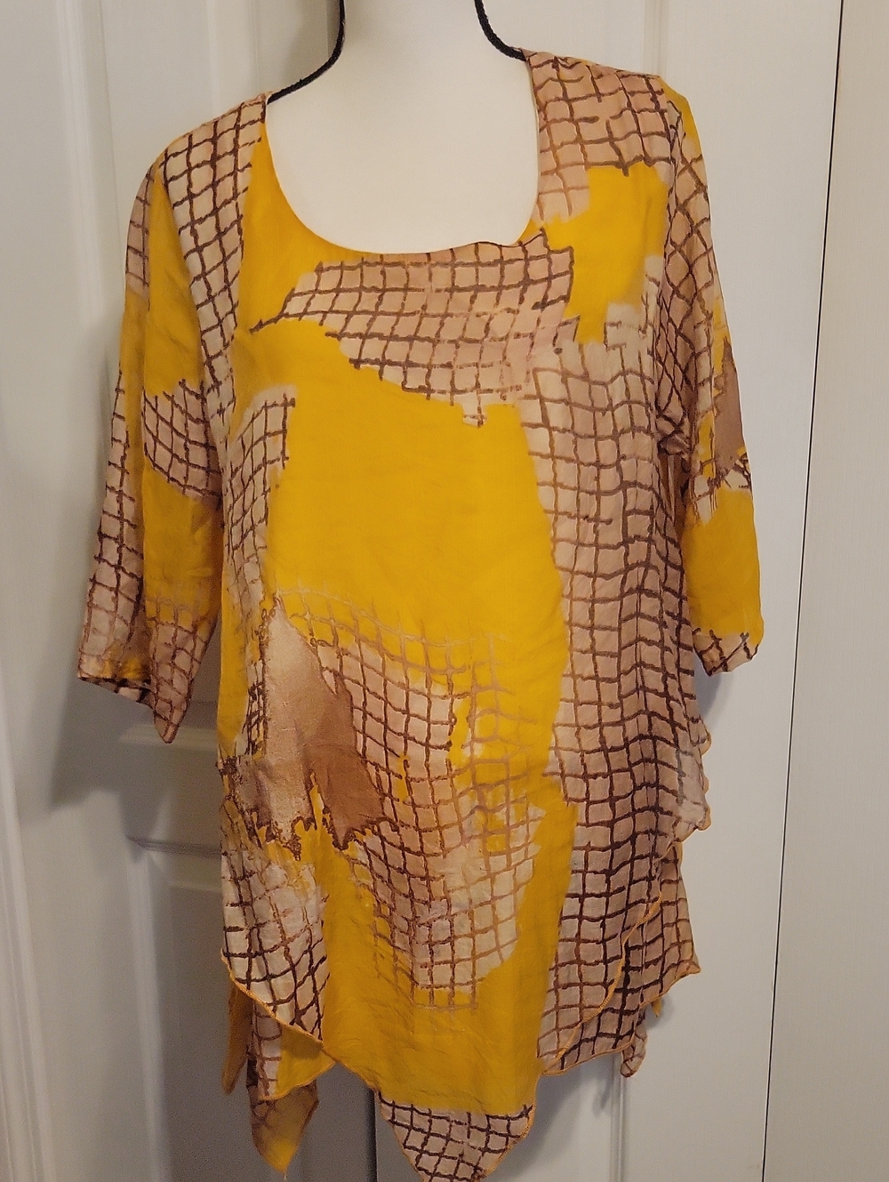 Women’s Abstract Print Yellow Layered Tunic Top Xl